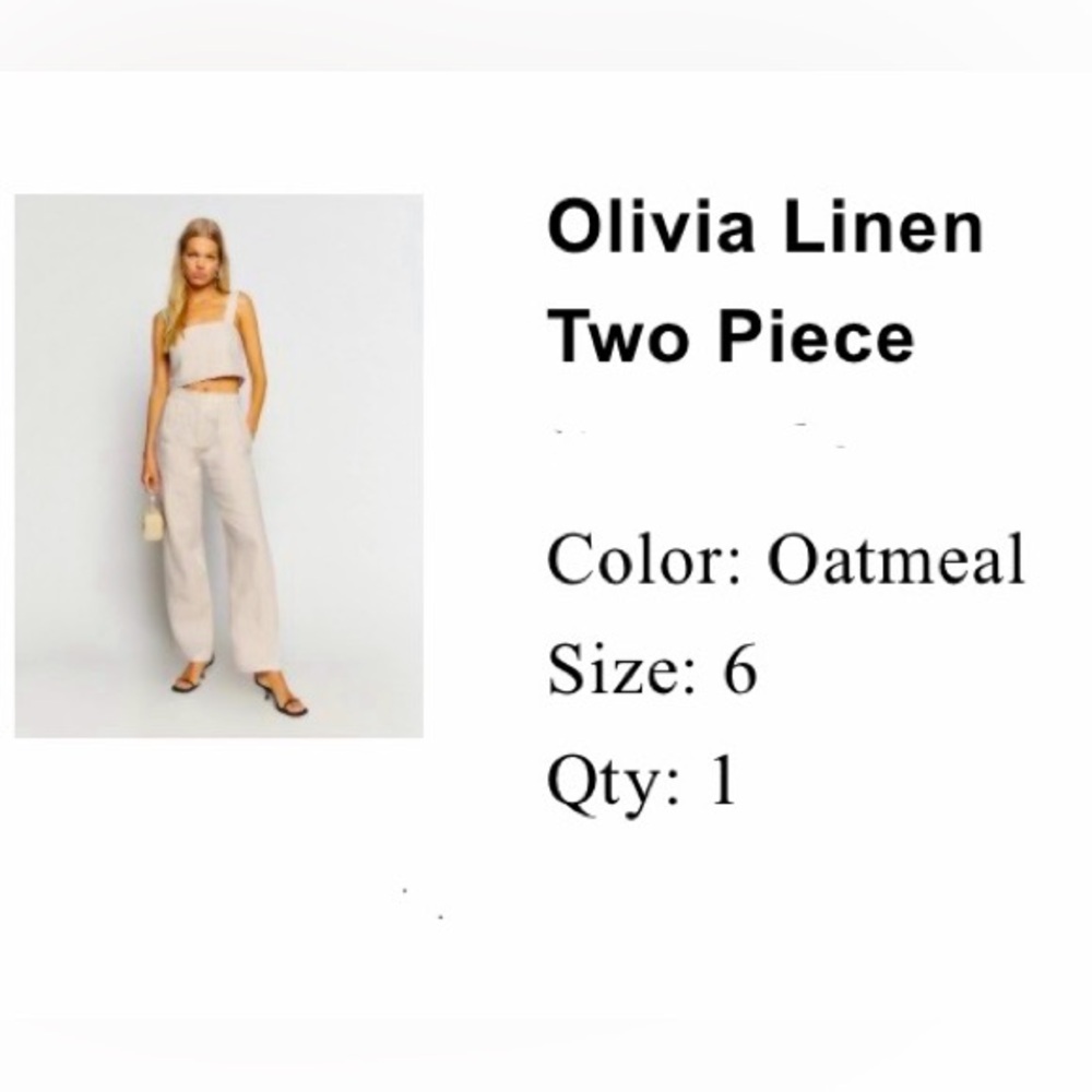 Reformation Olivia Linen Set in Oatmeal NWT